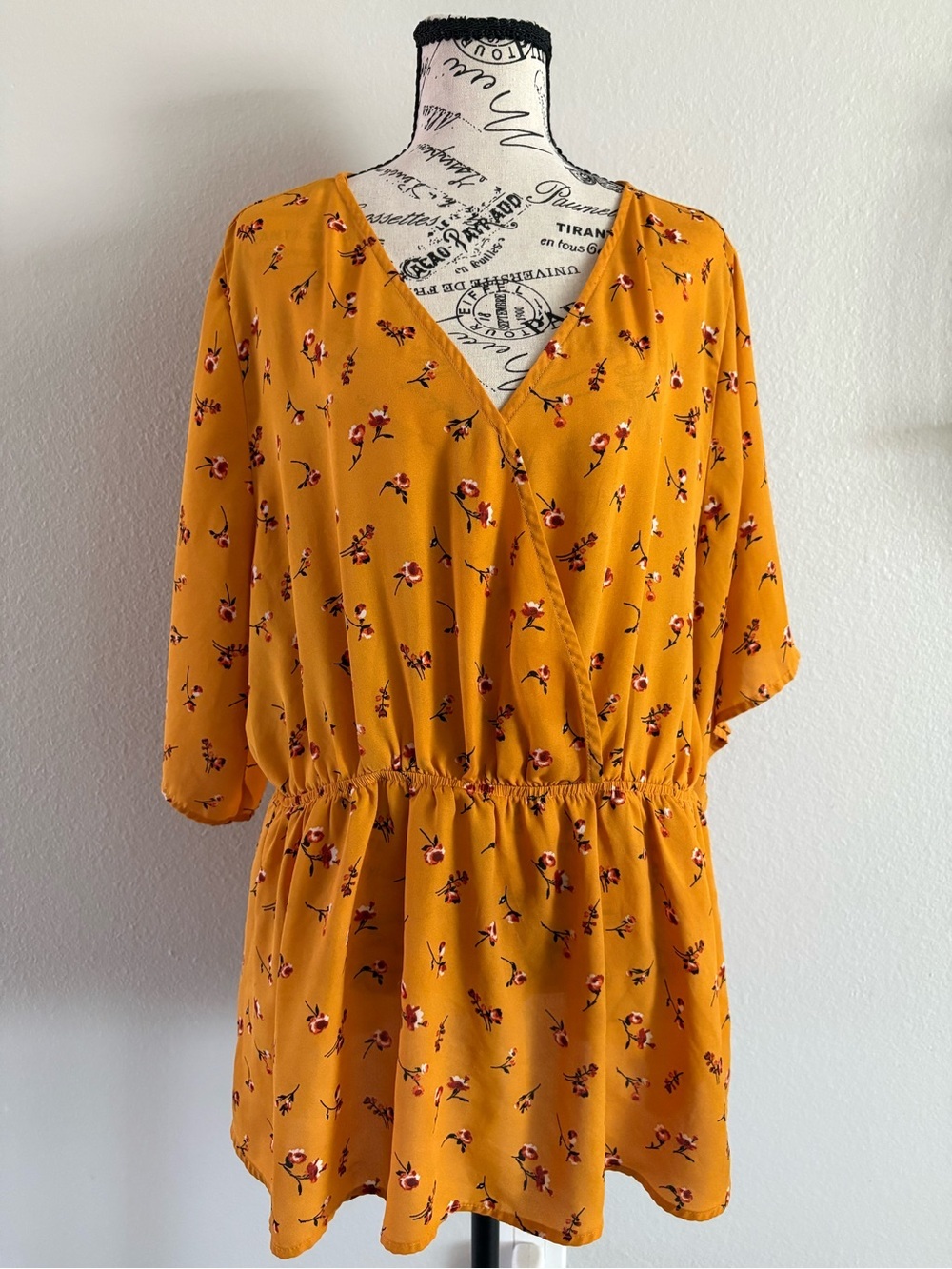 Mauve Mustard Floral Wrap-Style Mini Dress